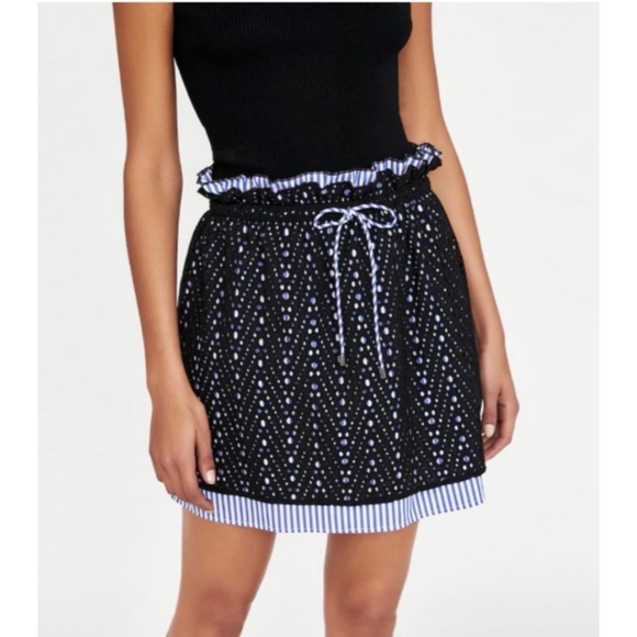 Zara • Embroidered Eyelet Layered Skirt in Black - Picture 1 of 8